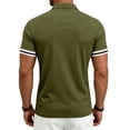 thumbnail image 5 of YLSDY Men's Slim-Fit Ribbed Collared Shirt, Striped Cuff Trim, 3-Button Placket Short Sleeve Top for Casual & Business Casual Army Green M, 5 of 9