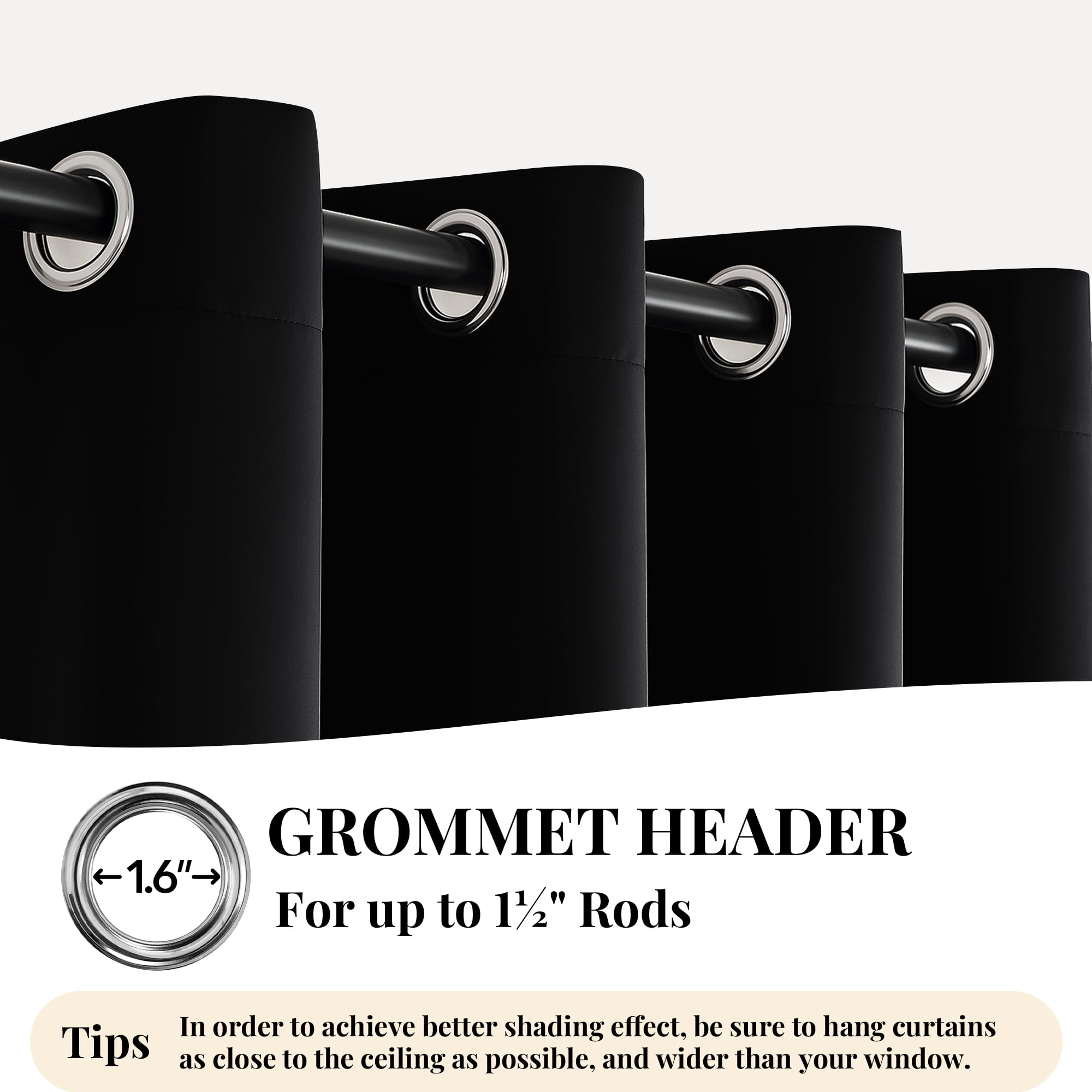 ZOPZO Blackout Curtains with Grommet Top, Black, 52W x 84L Inch, Thermal Insulated Noise Reducing Panels for Bedroom, Living Room, or Office