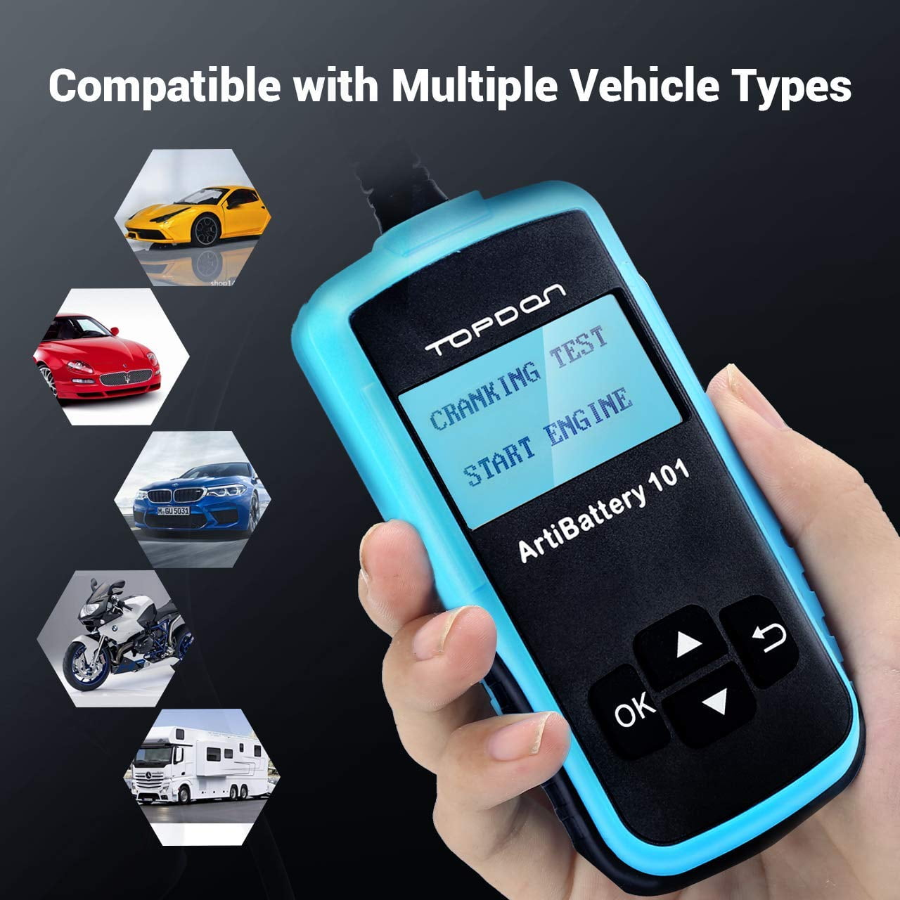 12v 24v Car Auto Battery Load Tester on Cranking System and Charging System Scan Tool TT AB101 100-2000 CCA Battery Tester Automotive for Cars//SUVs//Light Trucks Topdon Car Battery Tester