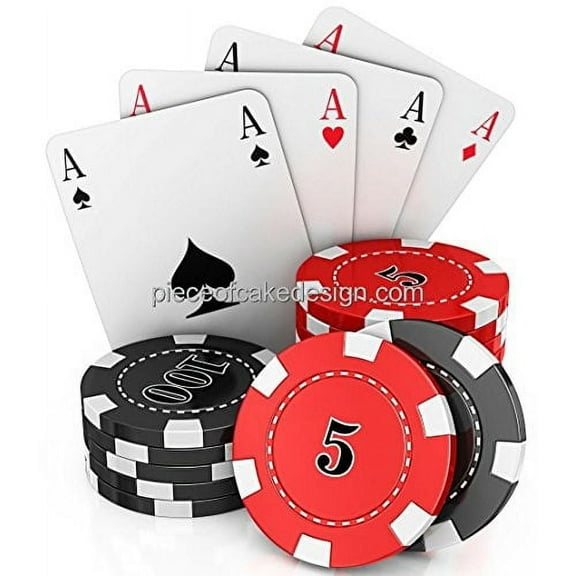 Casino Aces and Poker Chips Birthday Edible Image Cake/Cupcake Topper