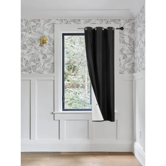 Gorgeous Home Linen Black 1-Piece Solid Blackout Grommet-Top Window Curtain Panel 37" W X 63" L
