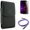 thumbnail image 1 of Case Belt Clip & Privacy Screen Protector & 10ft USB Cable for iPhone 13 Pro Max ONLY - Leather Holster Cover + Tempered Glass Curved Anti-Spy + Purple Charger Cord Power Combo, 1 of 16