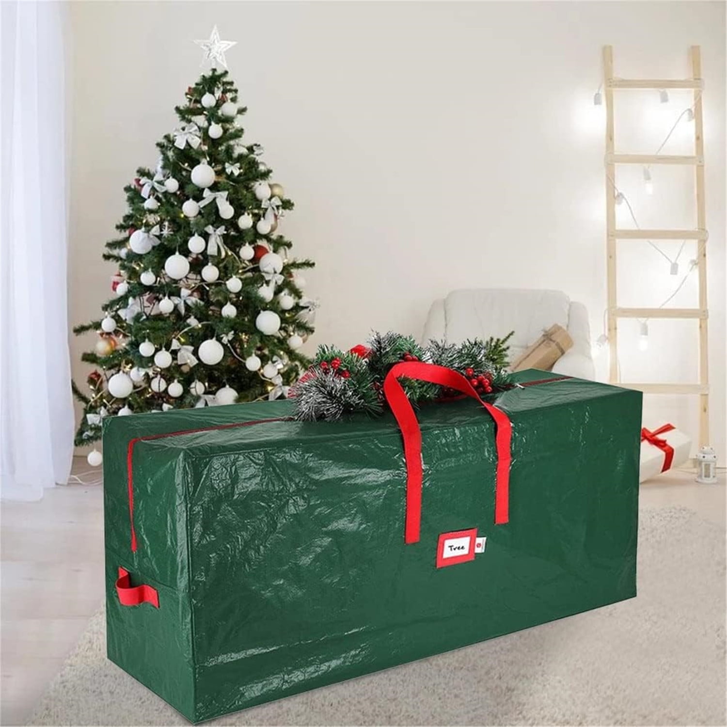 Sac De Rangement Sapin De Noël 7,5 Pieds – Grand, Étanché, Durable Vert Pour Arbre Artificiel & Décorations