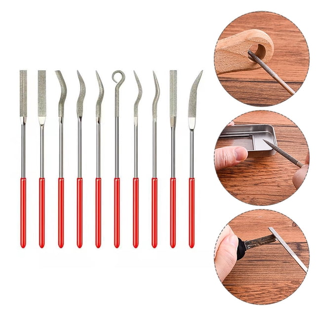 QUMIIRITY 10Pcs Jewelry DIY File Set Handcrafts Design with Coated Handle for Hobbyists Red Irregular Shape