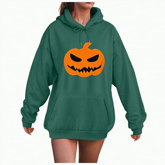 Towmus Women Cute Pattern Hoodie Girl Halloween Pumpkin Face Personalized Cartoon Sweatshirt Long Sleeve Harajuku Streetwear