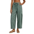 thumbnail image 2 of Women Linen Pants Wide Leg Boho Pants Loose Lightweigt Beach Palazzo Harem Pants with Pockets, XL, 2 of 7