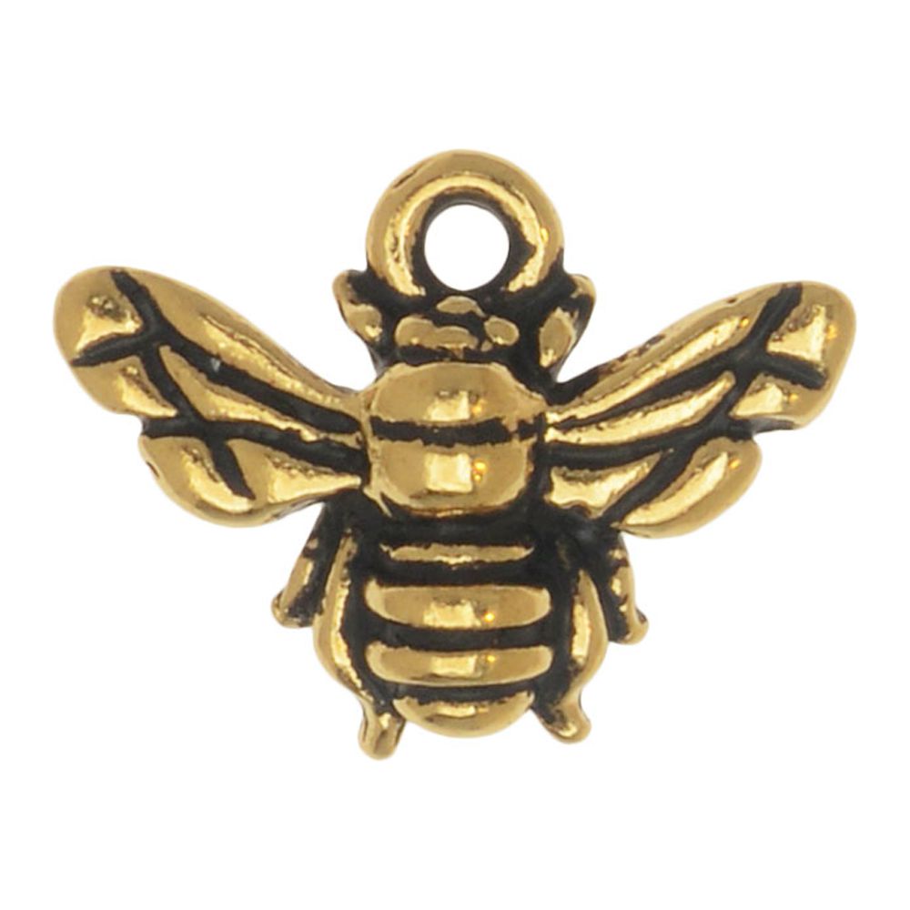Metal Charm, Honey Bee 12mm, 1 Piece, Gold Plated, By TierraCast