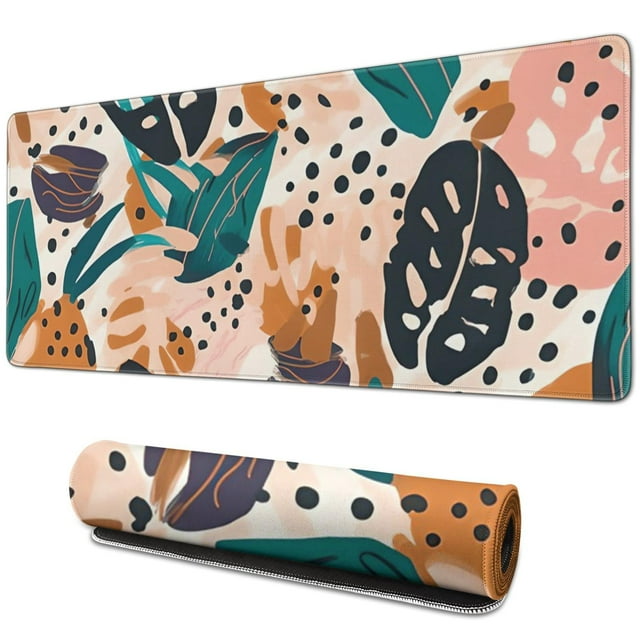 Abstract Art Design Large Gaming Mouse Pad - Superb Control & Precision - Extended, Waterproof, Non-Slip Rubber Base - Boho Leaves - Perfect for Office Laptop - 31.5 X 11.8 Inch