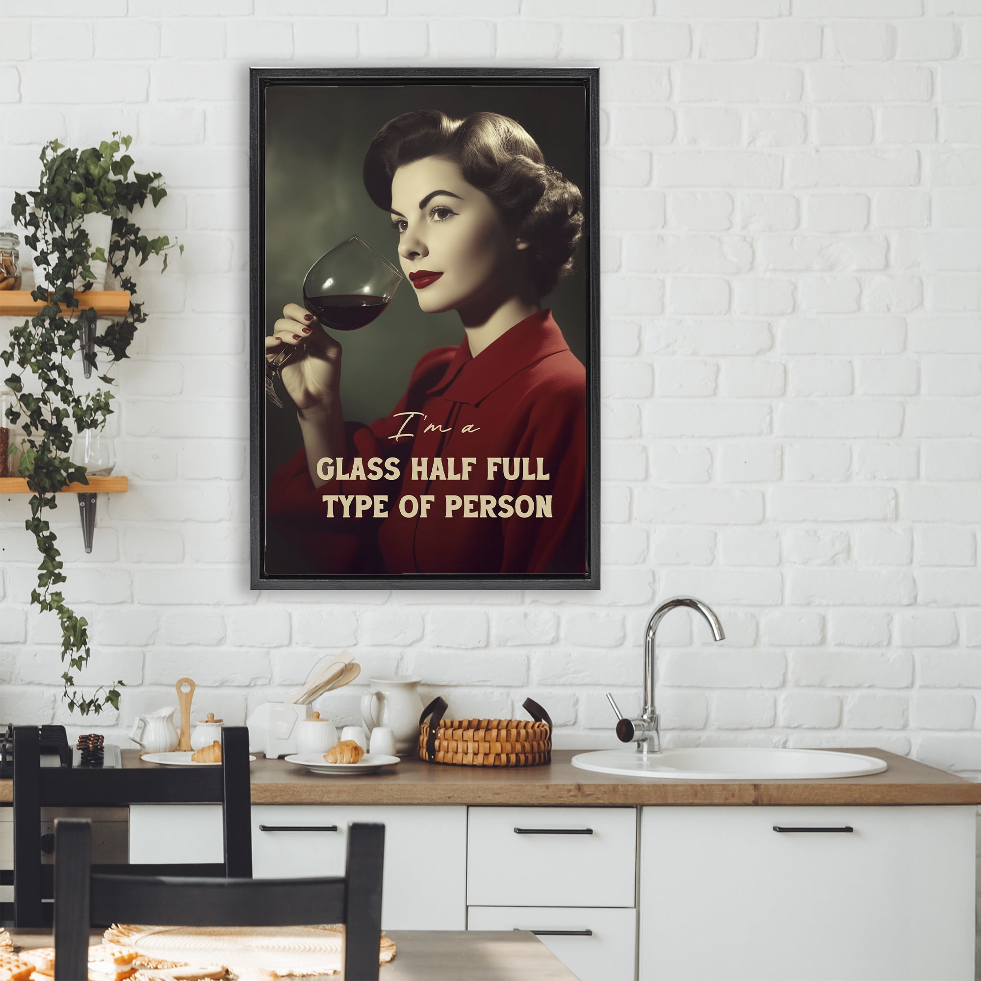 Stupell Industries Glass Half Full Person Black Framed Floater Canvas Wall Art, design by Andreas Magnusson