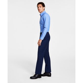 Men's Long Sleeve Dress Shirt Set - Navy, With Matching Tie & Handkerchief, 17-17.5 Neck, 34-35 Sleeve