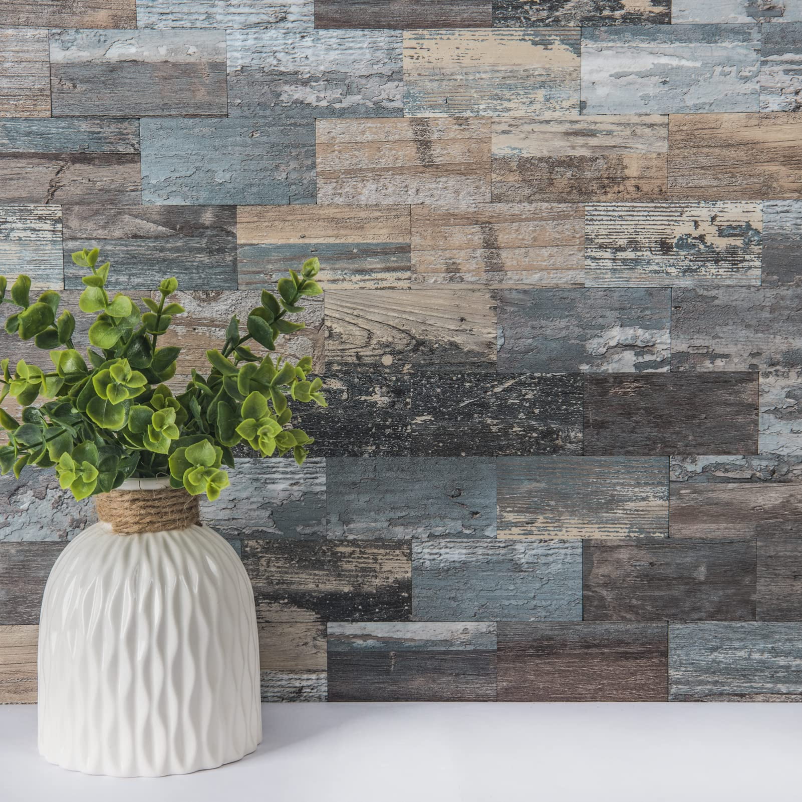 10-sheet Peel And Stick Backsplash Pvc Wall Tile  Stickon For Kitchen Backplash Bathroom Vanities Fireplace Decor Laundry Table Stair Decals In Spruce Grey Rustic Plastic-sheets