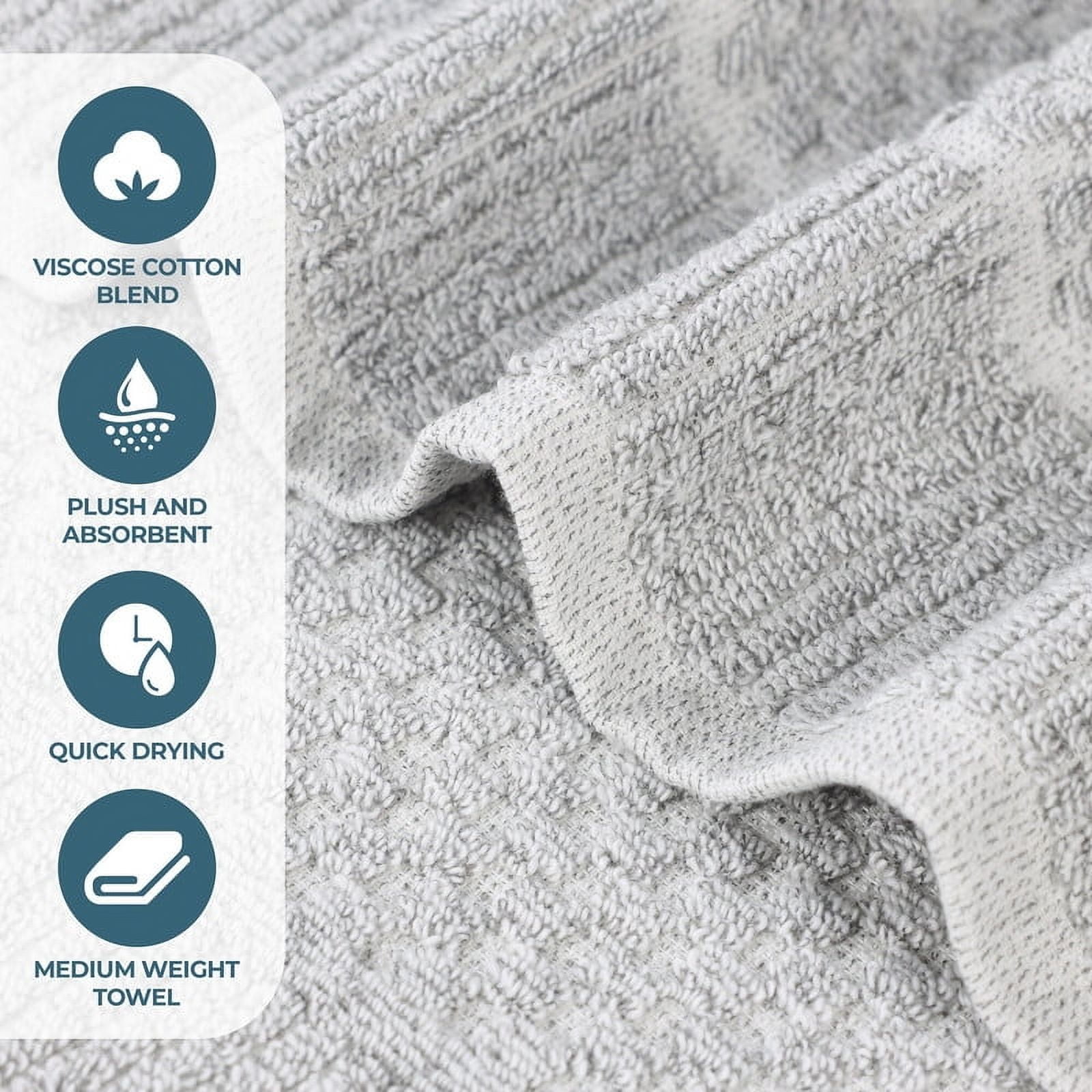 Superior Naples Viscose Cotton Blend Medium Weight Face Towels Washcloths, Set of 12, Platinum