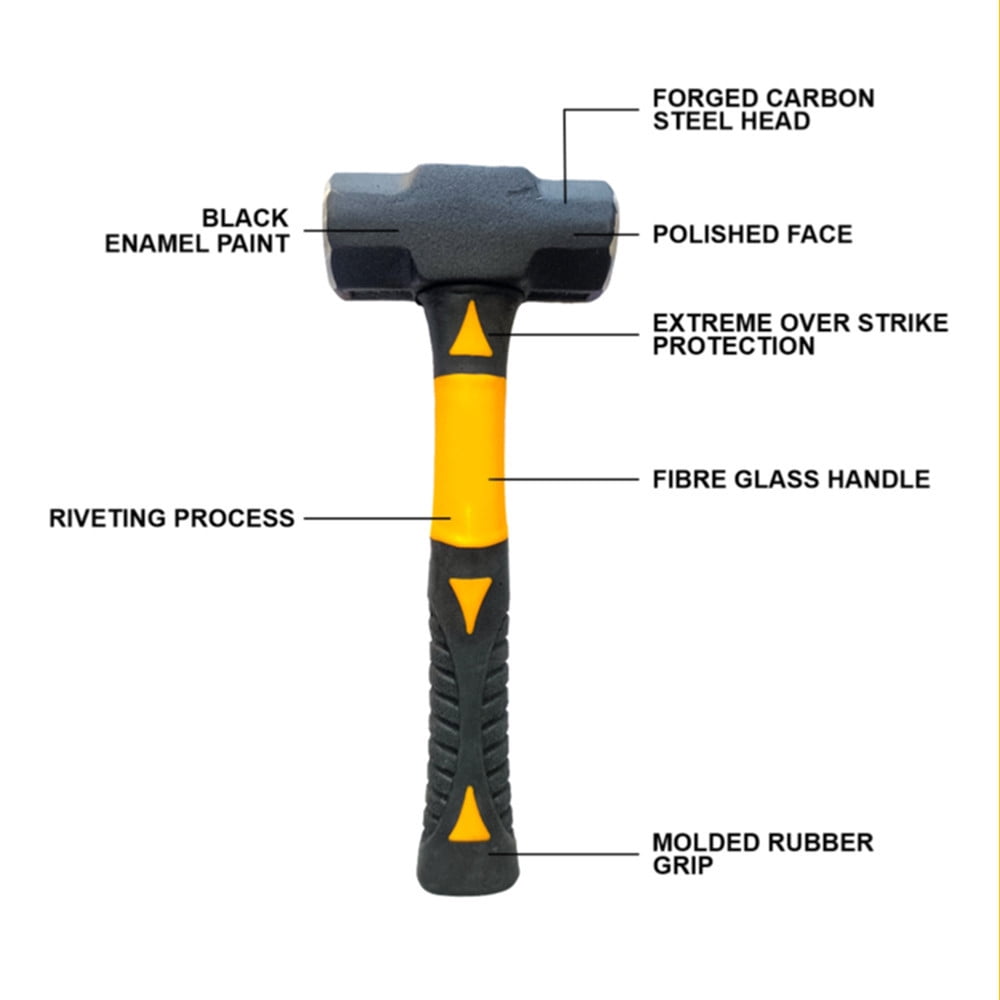 JRSDRIVE Sledge Hammer 4 lb Fiber Glass Hammer Powder Coated With Polished Metalworking Tools for Home Improvement, Automotive, Industrial, and Construction E-2257