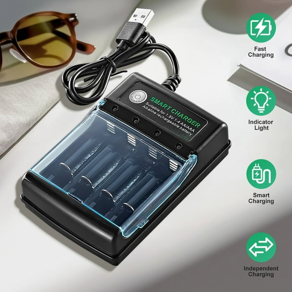 4 Slot Battery Charger,DFITO Alkaline Battery Charger for AAA and AA Rechargeable Batteries, USB Interface Design, Output DC 1.5V 500mA