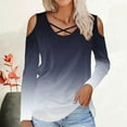 thumbnail image 2 of biudgviw Womens Cold Shoulder Tops Lace up Crew Neck Long Sleeve Trendy Shirts Loose Fit Comfortable Fall Blouses Tops, 2 of 5