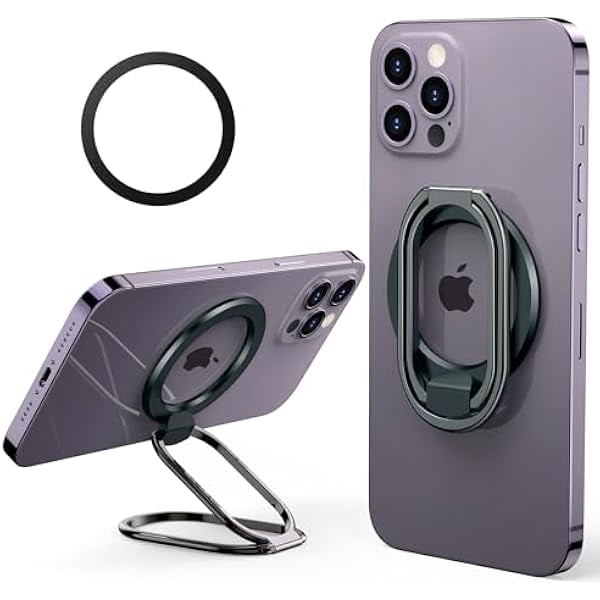 wonima11 【2024 Upgraded】 Mag Safe Phone Ring Holder, Adjustable Magnetic Kickstand & Removable Phone Grip Compatible with iPhone 16 & 15 & 14 & 13 & 12 Series MagSafe Case All Phones - Black