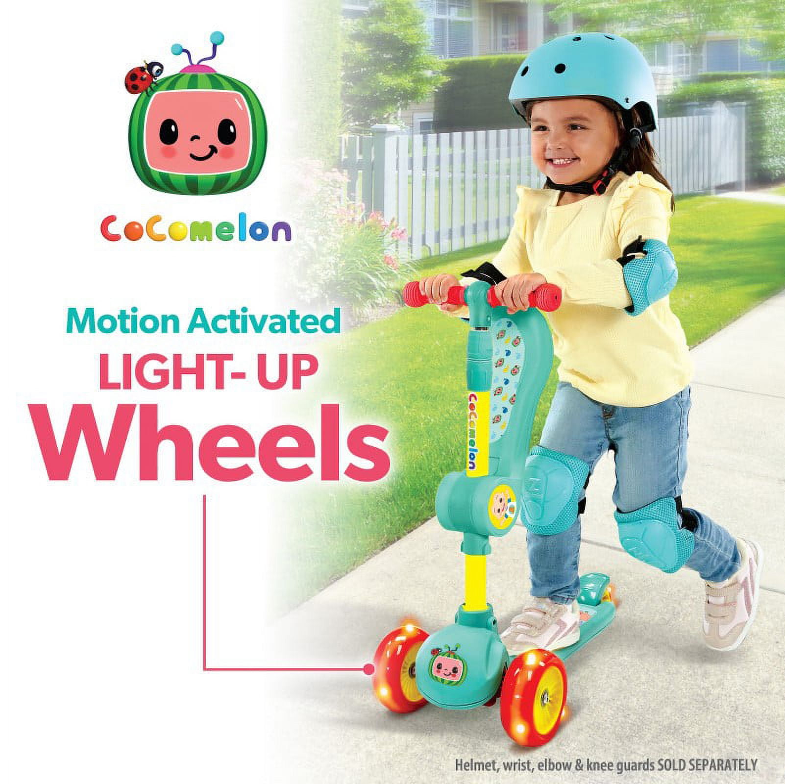 Spark.Create.Imagine Cocomelon 3 Wheel Light-Up Scooter with Folding Seat for Toddlers, Ages 3+