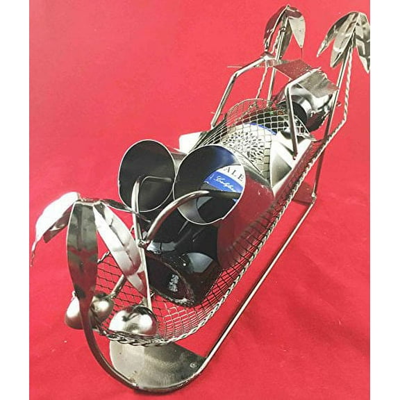 Vacation Beach Boy Relaxing On Hammock Reading Book Hand Made Metal Wine Bottle Holder Caddy