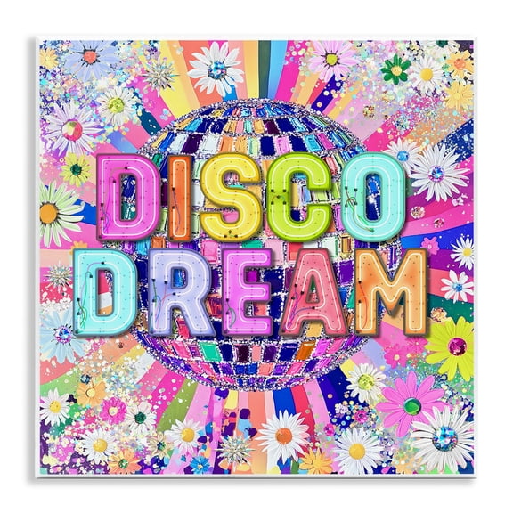 Stupell Industries Vivid Disco Dream with Daisies Quotes and Sayings Painting Unframed Art Print Wall Art, 12 x 12