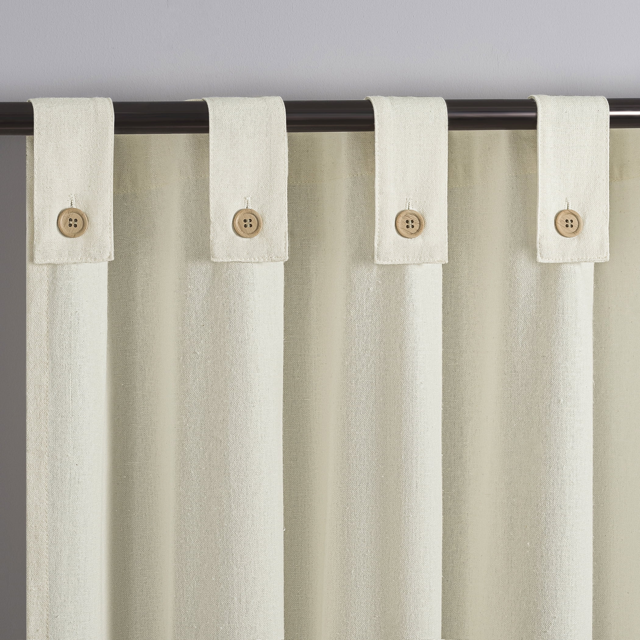 Archaeo  Cotton Blend Button Semi-Sheer  Tab Top Single Curtain Panel, 1 Panel, Cream, 40”W x 84"L