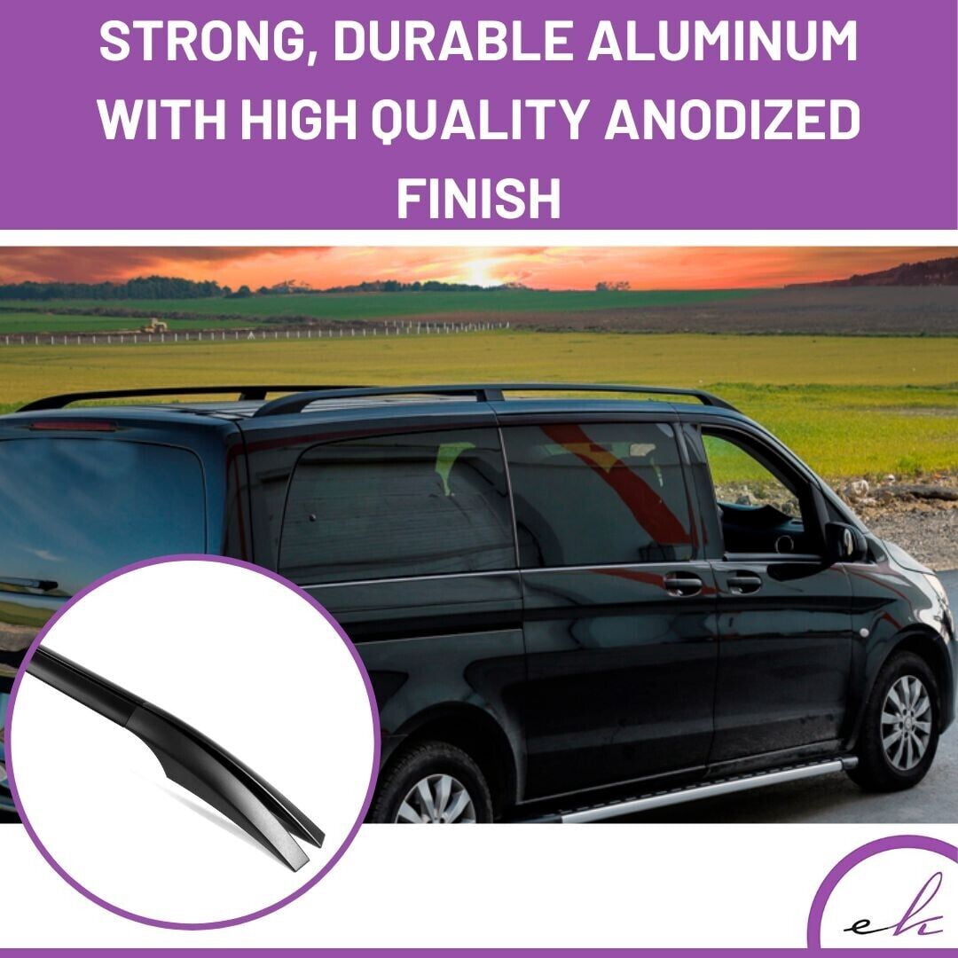 ERKUL Roof Side Rails for Mercedes Benz Metris Short Wheelbase 2014-2023 | All Weather Roof Rack Aluminum Side Rail for Rooftop Luggage Carrier, Canoe, Ski, Snowboard | Black