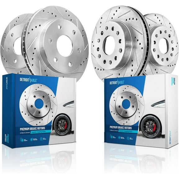 Detroit Axle - Brake Rotors for Toyota Tundra Sequoia Lexus LX600 13.94" inch Front and 13.19" inch Rear Drilled and Slotted Disc Brake Rotors Replacement