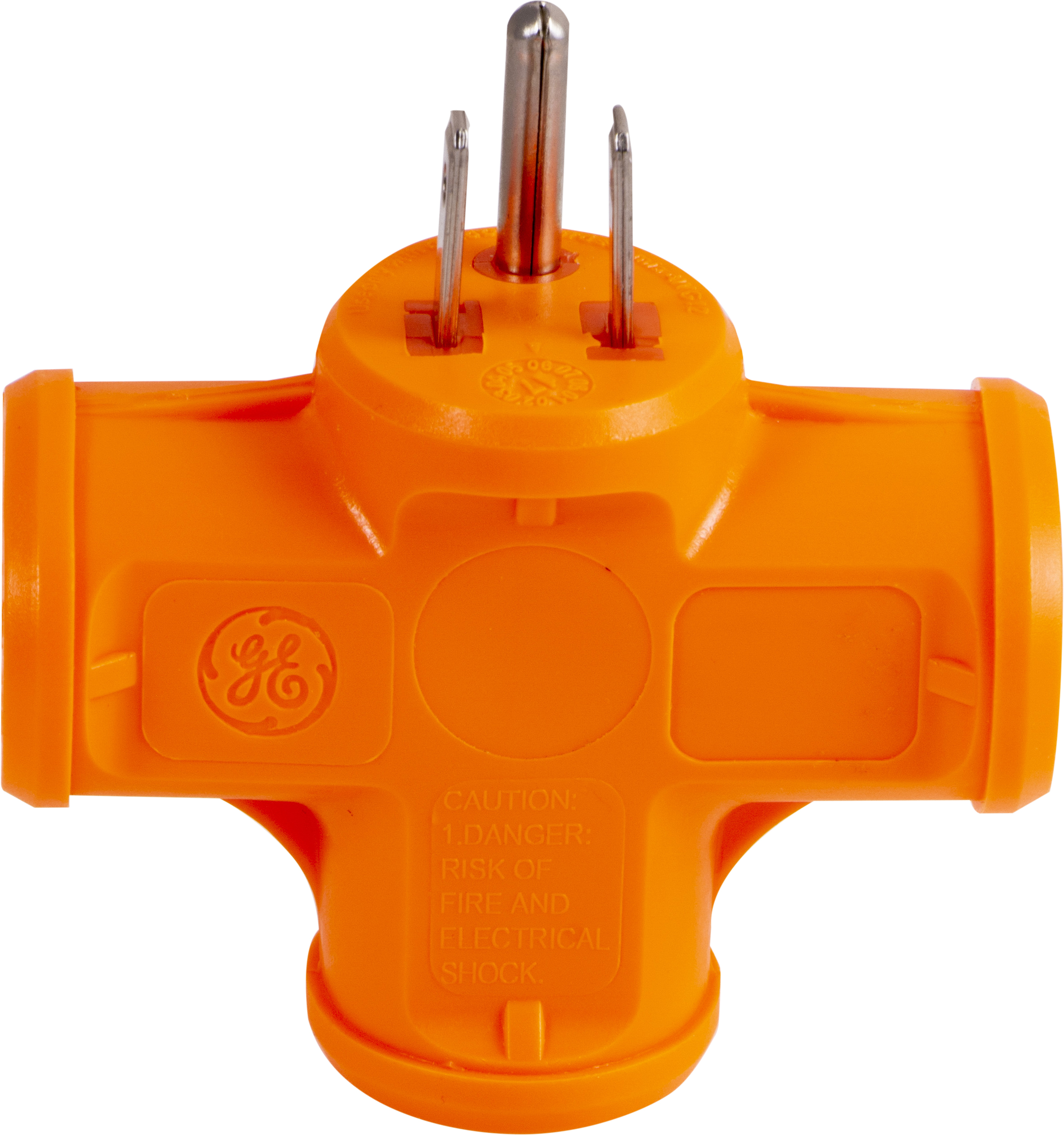 GE Heavy Duty 3-Outlet T-Shaped Tap Adapter - Grounded, 125V/15A, Turns 1 Outlet Into 3, Black (50872)