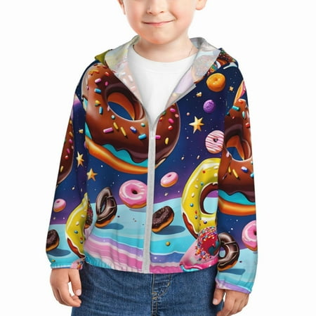 

Lukts Space Colorful Donut Print Children s Long-Sleeved Sun Protection Clothing Hooded Sweatshirts for Boys and Girls Outdoor Sports-18 Months