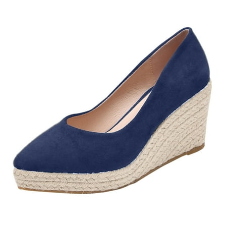 

Sandals Women Thick Soled Slope Heel High Heel Shoes Pu Blue 40