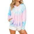 thumbnail image 3 of HAPIMO Sweatshirt for Women Long Sleeve Gradient Color Ombre Striped Patchwork Sweatshirt Casual Pocket Hooded Drawstring Pullover Tops Teen Girls Fashion Clothes Pink L, 3 of 9