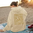 thumbnail image 2 of Womens Hoodies Oversized Reversible Letter Print Length Sleeve Trendy Athletic Sweatshirts Classic Fit Loose Drawstring Hooded Jacket with Pocke Khaki,L, 2 of 3