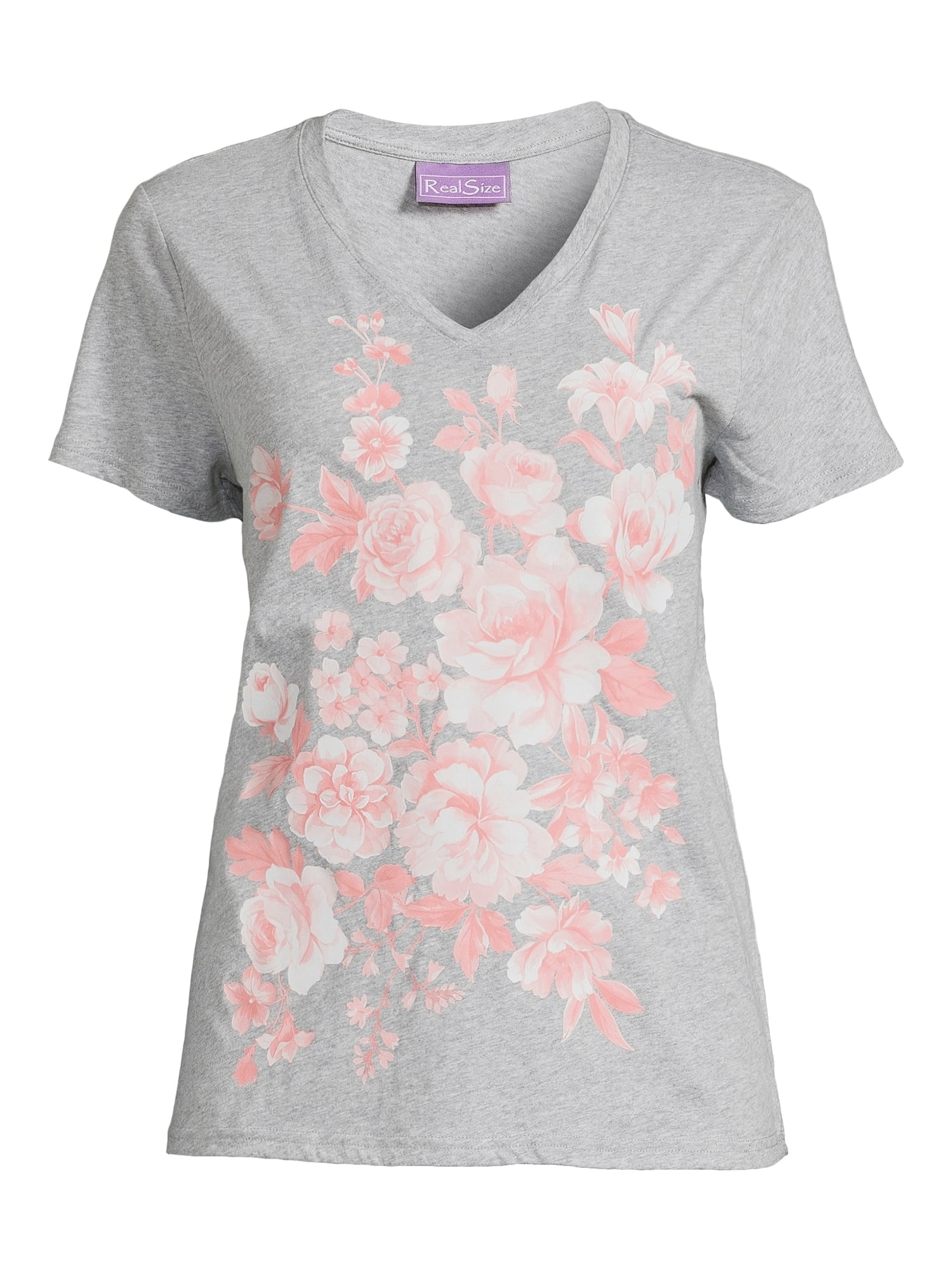 RealSize Women's V-Neck Graphic Tee with Short Sleeves, Sizes XS-3XL