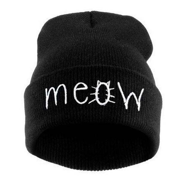 UNISEX MENS WOMANS KNIT KNITTED BEANIE RETRO COOL HAT Meow Black 