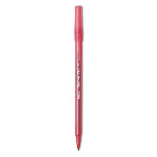 New BIC Round Stic Xtra Life Stick Ballpoint Pen, 1mm, Red Ink, Translucent Red Barrel, Dozen,Each