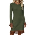 thumbnail image 2 of Hvyesh Womens Turtleneck Tassel Dress Casual Fringe Bodycon Knit Dress Trendy Crew Neck Long Sleeve Sweater Dress, 2 of 7