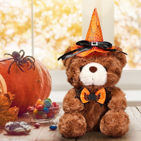A Plush Halloween Bear Doll With Hat Soft Stuffed Animal Toy For Holiday Festive Decor