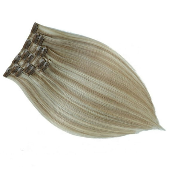 Light Brown and Light Blonde Straight Clip Ins (Piano Color) - 7 Pcs with a Free Eye Lash Extensions