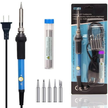 Soldering Iron Kit Electric 60W 110V Adjustable Temperature Soldering Gun Welding Tools, 5pcs Replacement Tips and Solder Wire Tube (Basic)
