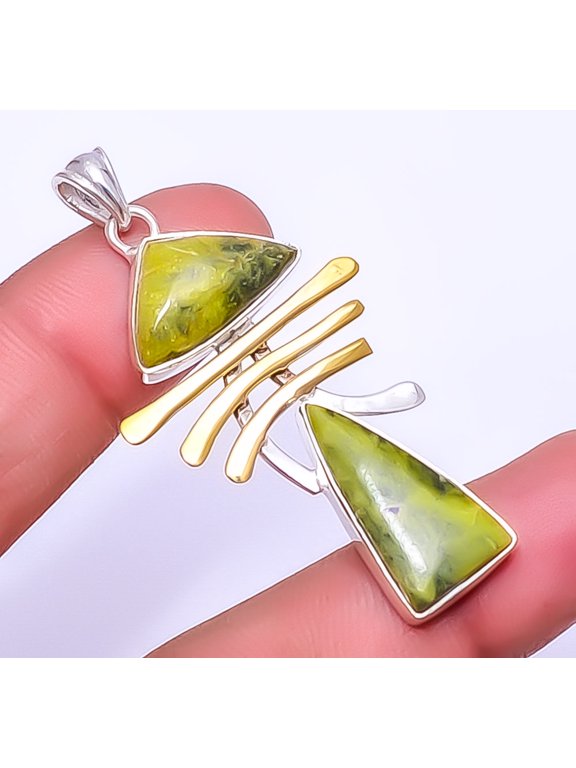 Atlantisite Stichite 925 Sterling Silver Two Tone Gold Plated Pendant 2.15" A322, Gemstone Jewelry, Birthday Gift, Beautiful Jewelry For Woman