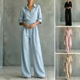 thumbnail image 2 of Quixlent Women's Summer Jumpsuit, Button Down Short Sleeve Dressy Wide Leg Pants Rompers, Casual One Piece Outfits with Pockets, 2 of 8