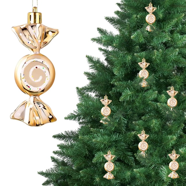 Fiudx Adornos Navideños de Caramelo, Juego de 6 Piezas, Diseño Rojo y Blanco Brillante, Material Plástico, Larga Duración, Adornos Festivos para Árboles y Puertas, Esencial para Fiestas Navideñas.