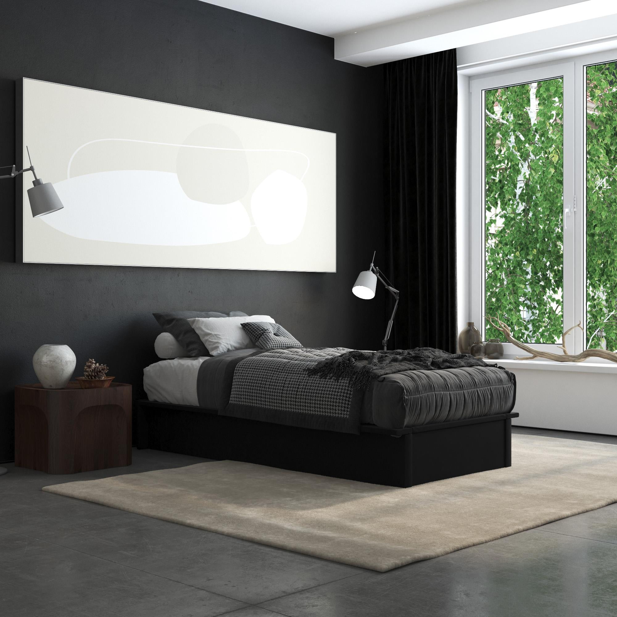 Maven Upholstered Faux Leather Platform Bed, Black, Multiple Sizes