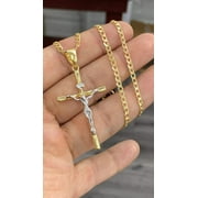 Jesus Necklace 14K Cross Two Tone Curb Chain 24 Gifts Religious Jewelry For Mens Adults