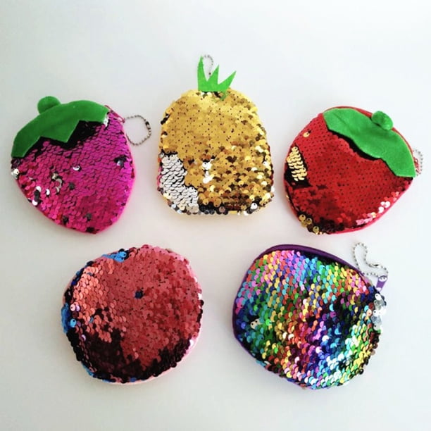 monederos con lentejuelas de frutas, monederos creativos
