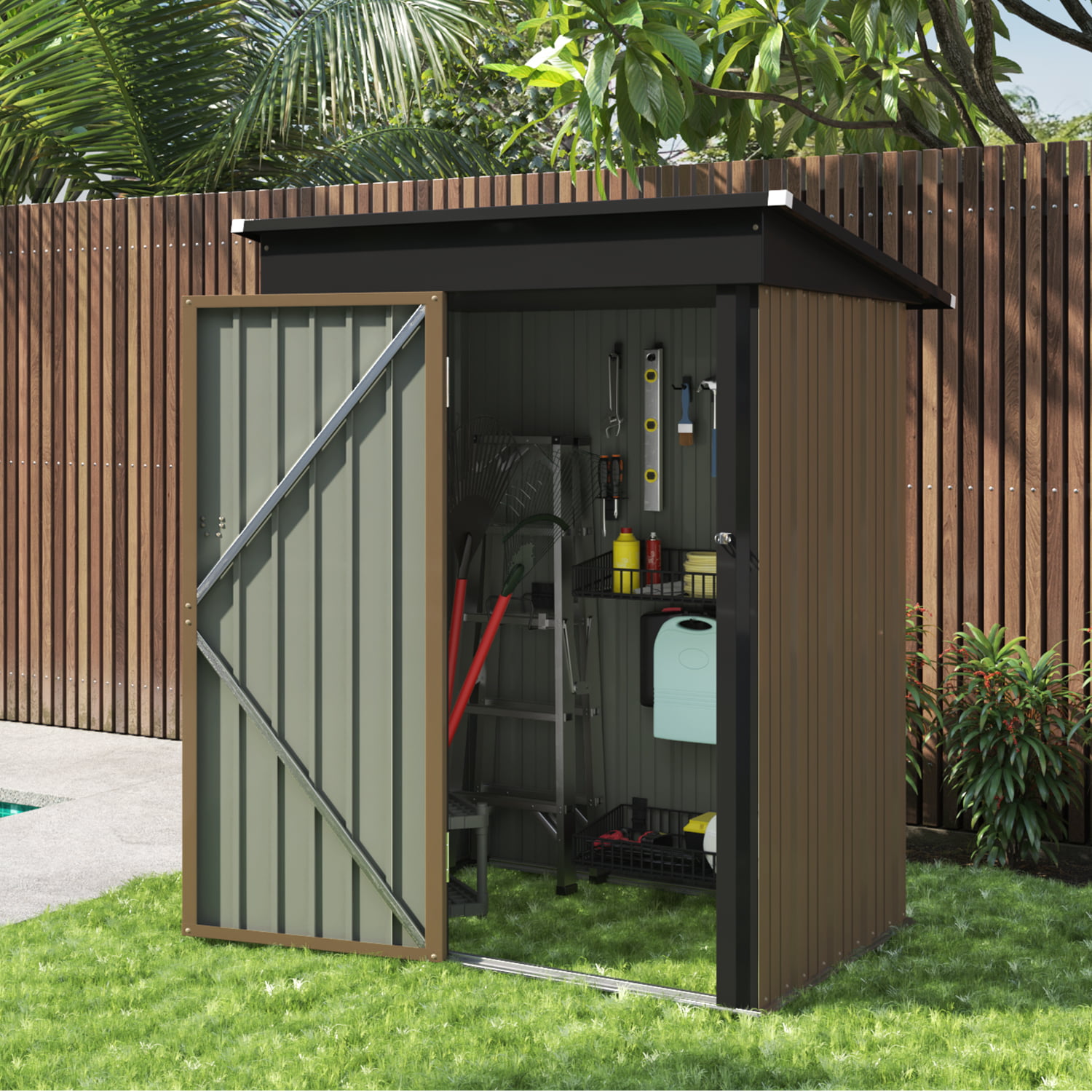 Garden Metal Shed Pent/Apex Roof Outdoor Storage with Free Base 6X4 8X4 8X6 10X8 