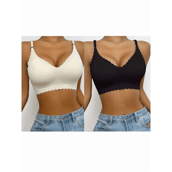 2PCS Wireless Seamless Bras for Women with Support No Wire Push Up Womens Bra Underwire Padded Comfort Bralettes