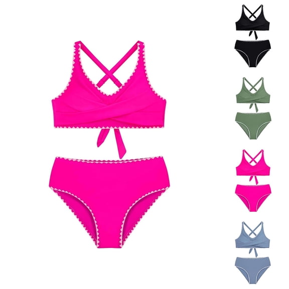 Girls Swimsuit Crisscross Tie Back Bikini Sets Two Piece Bathing Suit Kids Swimwear Size 7 16 Years