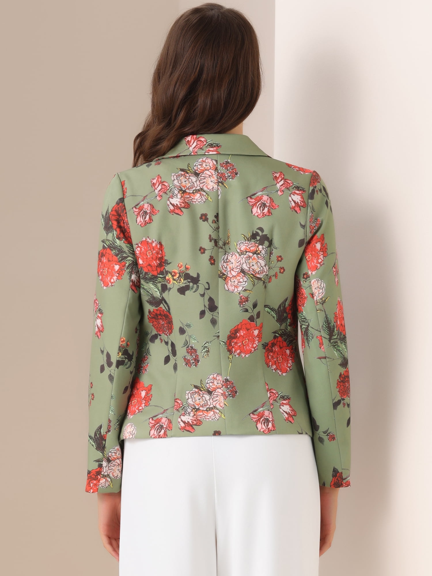 DARING DIVA Women's Elegant Notched Lapel Floral Print Blazer S Dusty Green-Floral