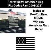Bogar Tech Designs Rear Back Middle Window American Flag Vinyl Decal Sticker Compatible with Dodge Ram 2009-2021, Matte Black