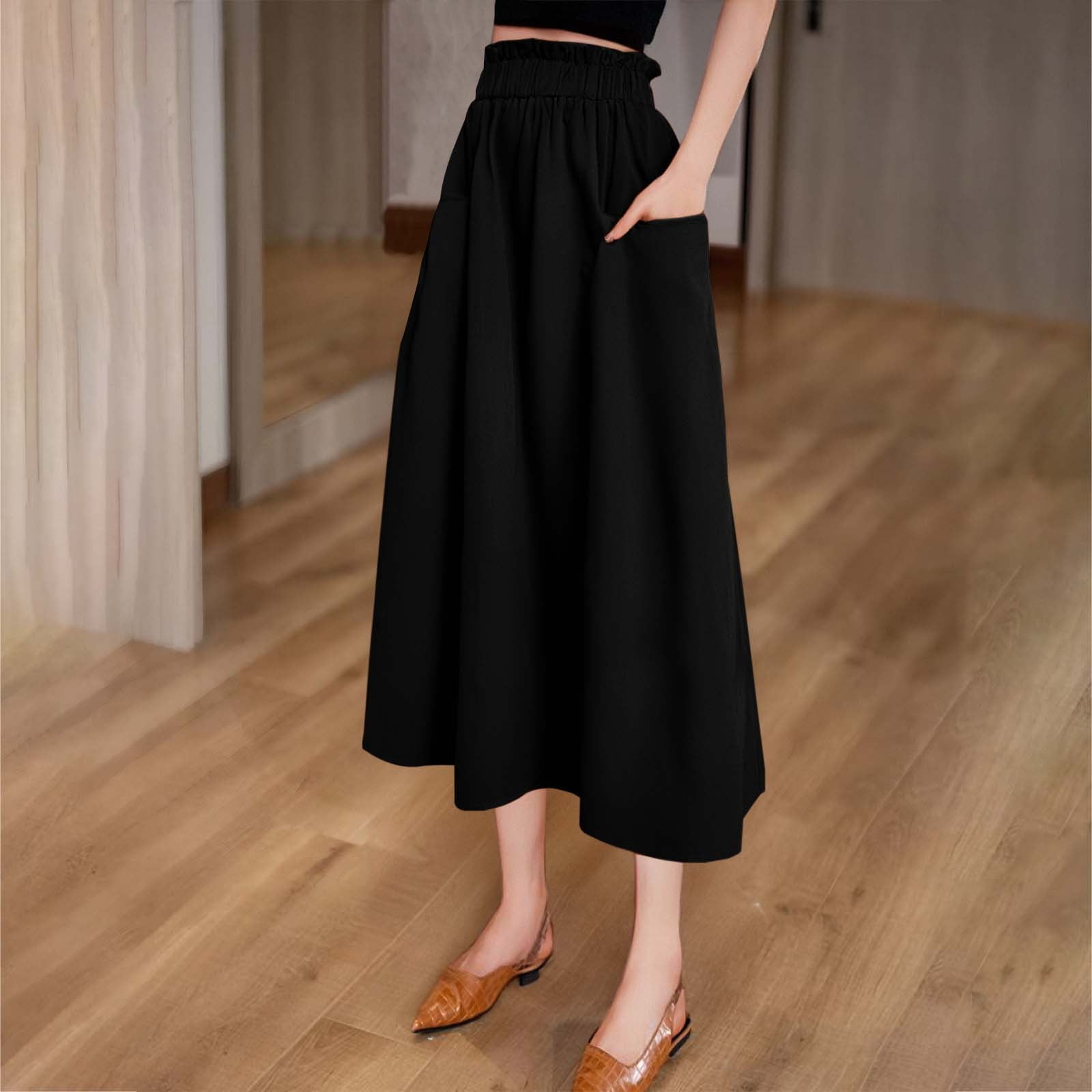 NINGMENG Skirts For Women Solid Color High Waist A Line Midi Block